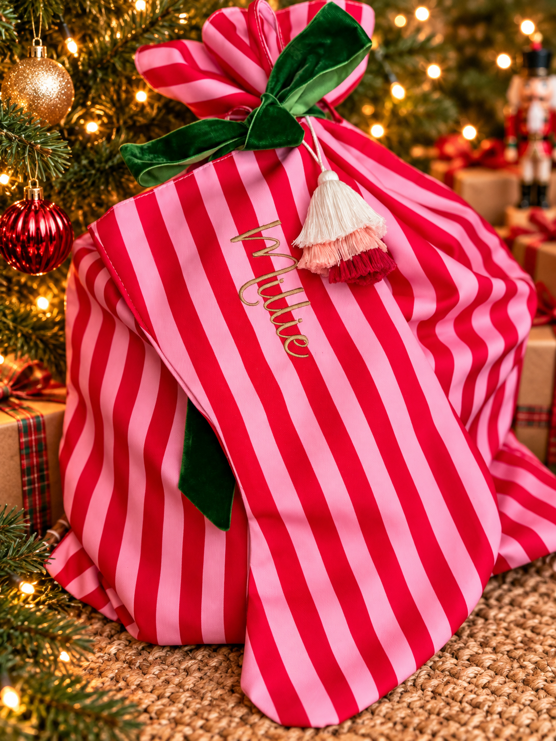 Striped Christmas Sack & Stocking Set